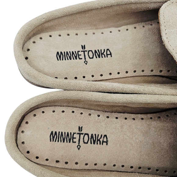 Minnetonka Leila Mule Womens Shoes Color Stone Leather Suede 8.5 - Picture 5 of 10